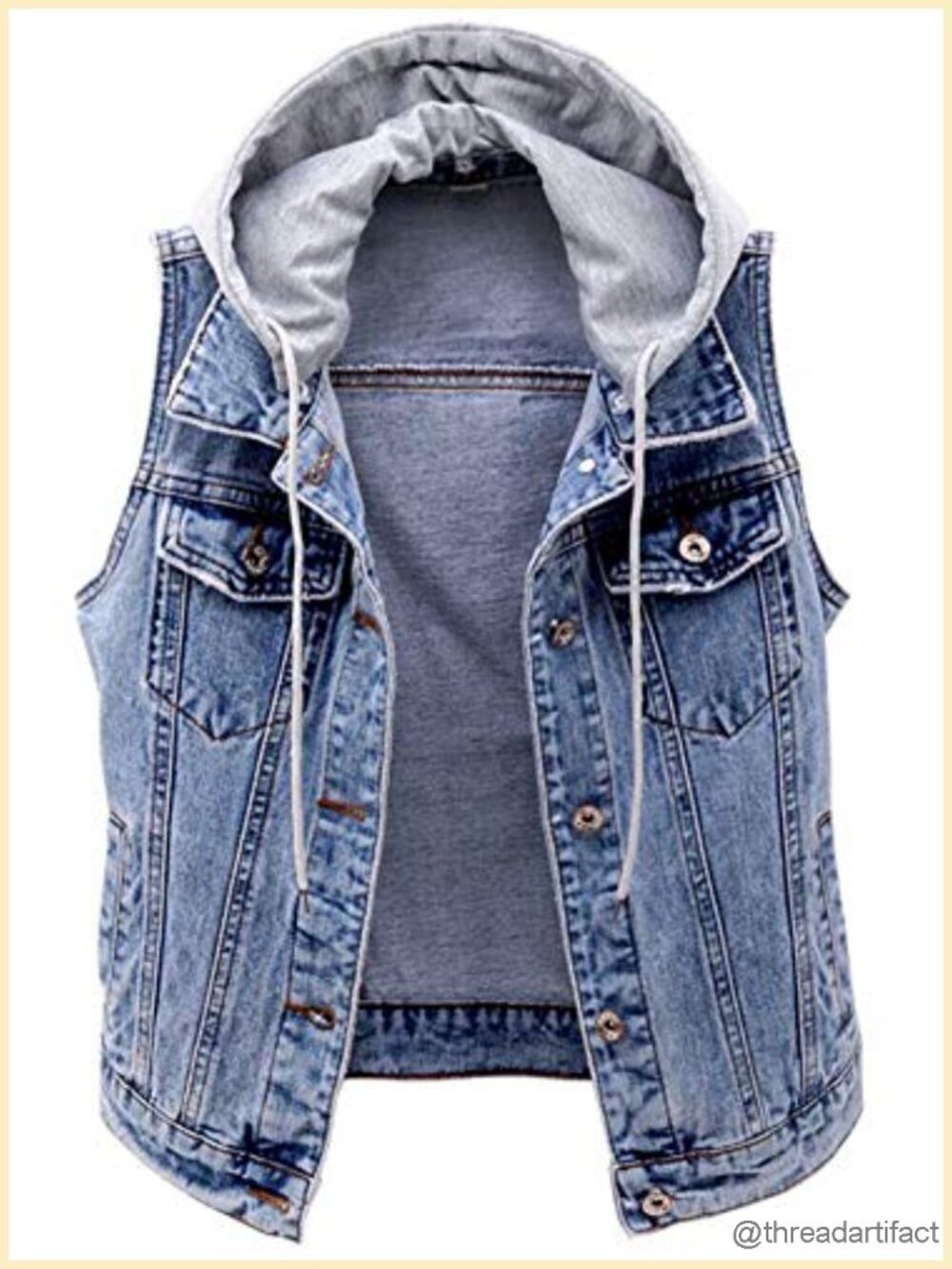 Distressed Sleeveless Denim Vest with Detachable Hoodie